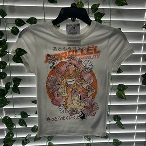 a white tee with an anime design